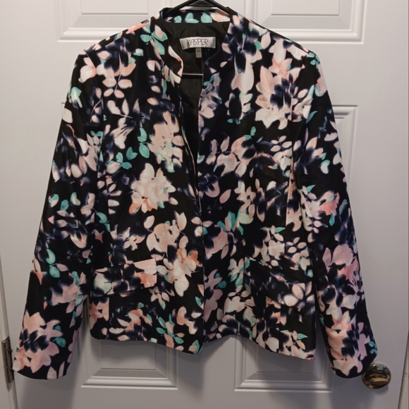 Kasper Women's Floral Jacket - Black and Pink - Picture 1 of 10